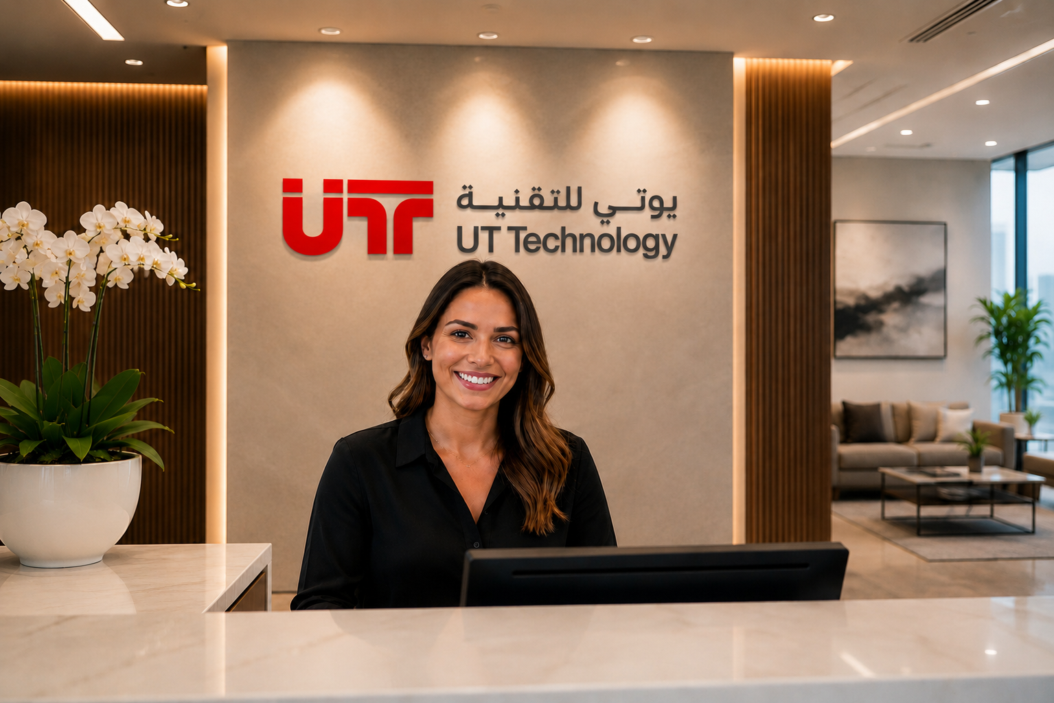 UT Technology reception welcoming visitors at the Dubai office