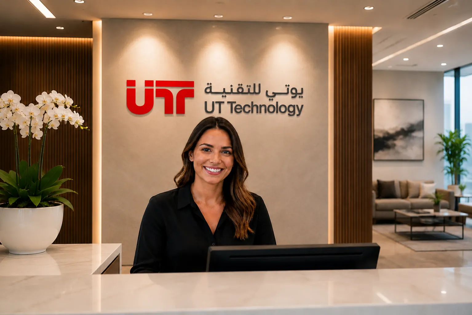 UT Technology reception welcoming visitors at the Dubai office