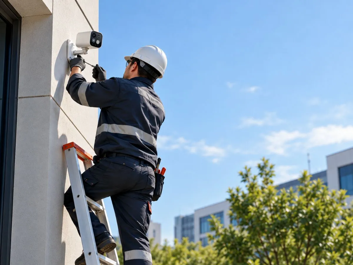 UT Technology technician servicing a CCTV camera on site