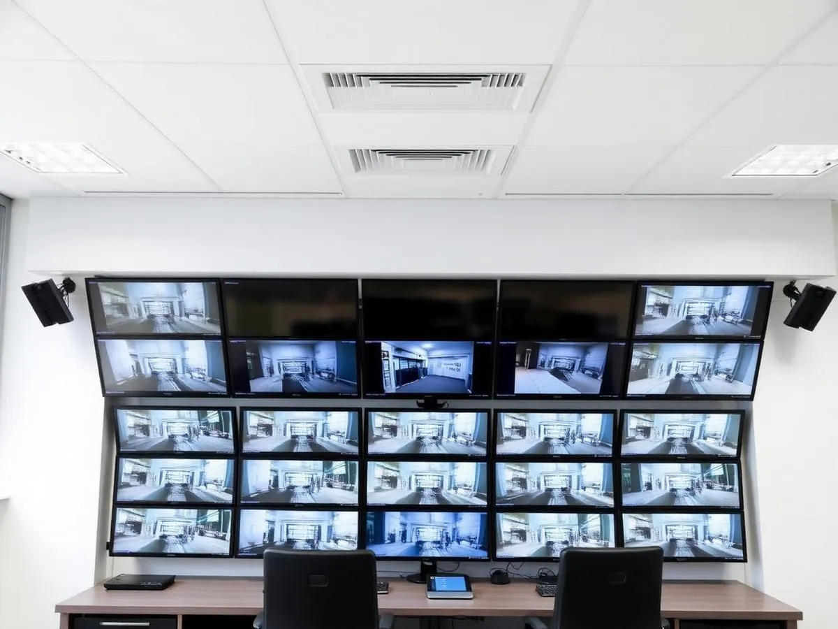 Integrated security control room with live CCTV monitoring