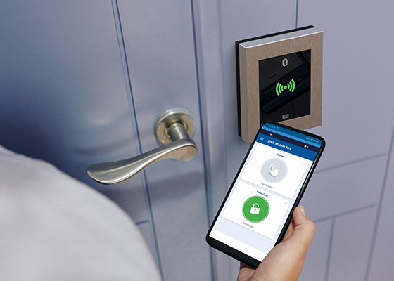 Woman using security control app