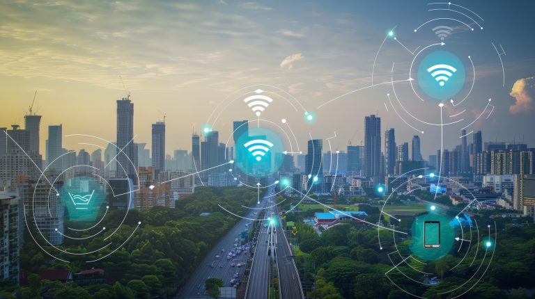 A smart city with a wireless network connection